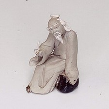 Bonsai Miniature Hand Sculpted Clay Figurine - Man Sitting holding pipe