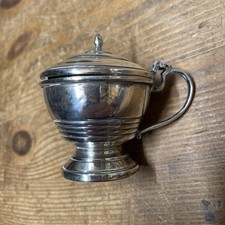Solid Silver Mustard Pot. Glass Liner. Hinged Kid