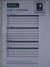 SWIFT TOURING CARAVAN PRICE LIST 2015: Challenger, Conqueror, Elegance. Options