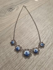 Delft Necklace, filigree edges, pottery panels, 835 silver, windmills, vintage