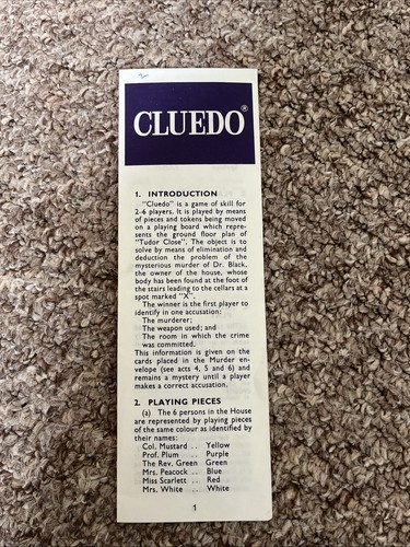 Vintage cluedo instructions - vintage,