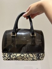 Furla Jelly Candy Bag in Black/Beige with Leopard Animal Print