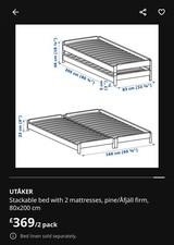 IKEA UTÅKER Stackable twin bed, pine, 80x200 cm WITH mattresses included