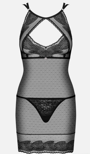 Black lace chemise thong - &,