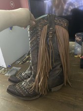 Corral Vintage Women's Fringe Brown Cowgirl Western Boots C 2986 Size 7.5 M