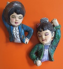 Vintage Retro 50s Chalkware Wall Plaques Busts Flamenco Dancers Boy Girl Kitsch