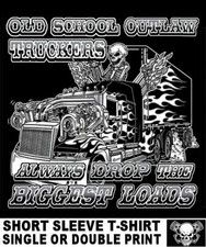 OLD SCHOOL OUTLAW TRUCKER TRACTOR TRAILER SEMI 18 WHEELER DRIVER SKULL T-SHIRT