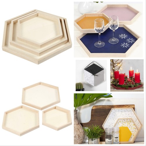 Set wooden serving - 3, hexagonal