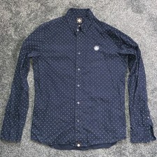 Pretty Green Navy Polka Dot Long Sleeve Slim Fit Shirt M #146 