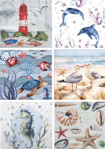 Decoupage seaside napkins - decoupage, x6