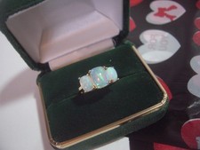 SOLID SILVER &GP-SUPERB 3 LARGE GENUINE SHIMMERY OPALS RING-SIZE M-INVESTMENT
