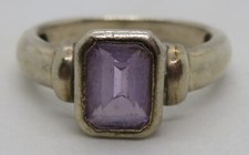 Sterling silver & amethyst vintage Art Deco antique rectangle ring - size P