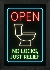 Neon Toilet Sign Framed Wall