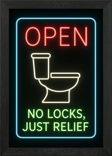 Neon toilet sign framed - sign, wall
