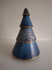 Sainsburys Christmas Tree Biscuit Tin Empty Freestanding Blue & Gold 27x17cm