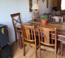 Solid teak dining table + 6