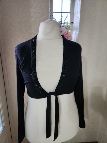 Black beaded shrug tie cover - black,