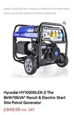 Hyundai Petrol Generator, 8KW ,  1 Year Old, Used Once, Warranty Available