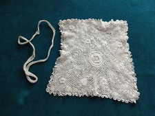 antique Irish crochet lace ladies bag reticule 8 x 9 in. off white hand made