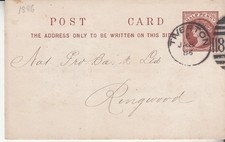 QV ½d Postal Card: National Provincial Bank of England, Tiverton-Ringwood, 1886
