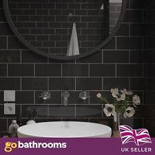 Glossy Black Ceramic Wall Subway Rectangle Plain Wall Tile 100x300mm Box