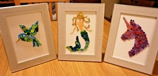 SEAHORSE: MERMAID; HUMMINGBIRD; UNICORN; FLAMINGO  BUTTON ART PICTURES. From £6