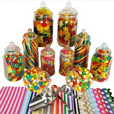 10 Plastic Sweet Jars Assorted, 100 bags Scoop Tong Candy Buffet Wedding Party