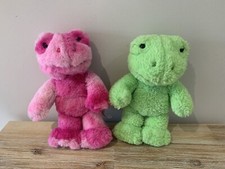 Build a Bear Buddies Spring Green & Tye Dye Pink Frog Plush Soft Toy 9” Bundle