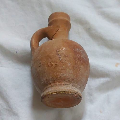 Brown clay pottery jug with - jug,