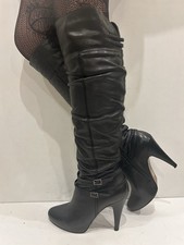 Sexy River Island Real Leather Black Over Knee Stiletto Heel Boots UK5 EU38 VGC