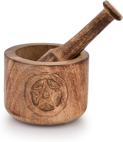 Wooden mortar and pestle set - mortar,