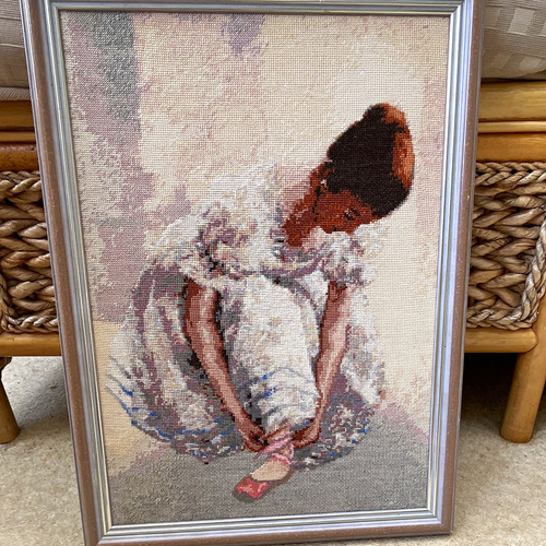 Framed finished cross stitch - cross,
