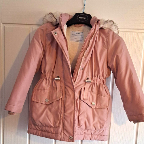 Girls pink hooded parka coat - pink,