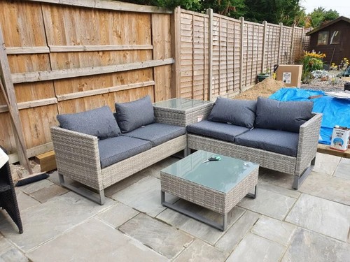 Grey patio rattan - patio, sofa