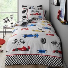 Racing Cars Single Duvet Cover Set Kids Bedding 2-in-1 Designs Vehicles Grey
