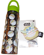 Star Wars Baby YODA Grogu children's glitter Sipper Water Bottle & KEY RING NEW