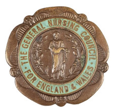 Vintage General Nursing Council England & Wales 1964 Nurses Enamel Badge Brooch