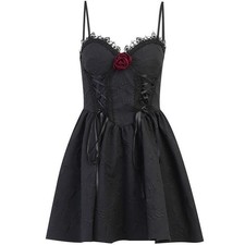 Party Lace up Black Mini Dress Halloween Sizes Womens Gothic Lolita Strappy Rose