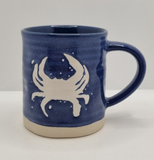 Nautical Ceramic Mug Crab Design Blue Glaze Stoneware Large Coffee Tea Cup New