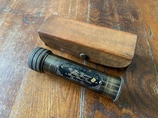 Antique 1895 Gilbert & Sons Brass Kaleidoscope in Wood Case Royal Navy Gift 5.5"