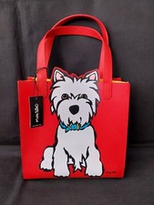Marc Tetro Westie Small Tote Bag Red PVC Dog Design, Zipped Pocket UNUSED + Tags