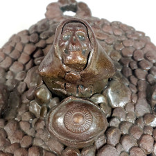 Vintage Pottery Jar Bizarre Skull Bones Signed JM Rare Find__