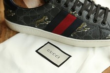 Gucci Ace Black Leather Tiger Shoes Trainers Sneakers Men's UK 8.5 US 9.5