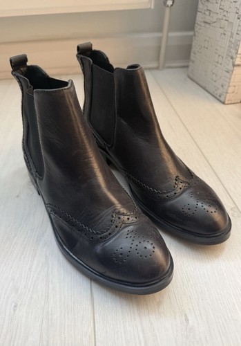 Black real leather low heel