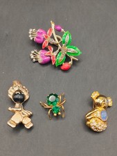 Bundle of 4 Vintage Brooches – Enamel Floral, Koala, Spider & Turban Figure Pins