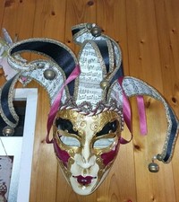 Vintage Venetian Face Mask Handmade Jester Mardi Gras Carnival Wall Art 