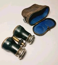 Vintage/Antique Chevalier Opticien Paris Binoculars Green Brass Compact w Case