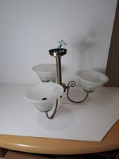 3 Arm Antique Brass Finish Ceiling Light with Uplighters & Opaque Glass Shades