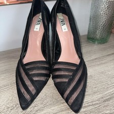 Zara Black Stilleto Pointy High Heel Mesh Insert Court Shoe 40 NWOT
