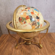 Large Decorative Mother of Pearl & Semi-Precious Gemstone Globe Brass Stand 50cm